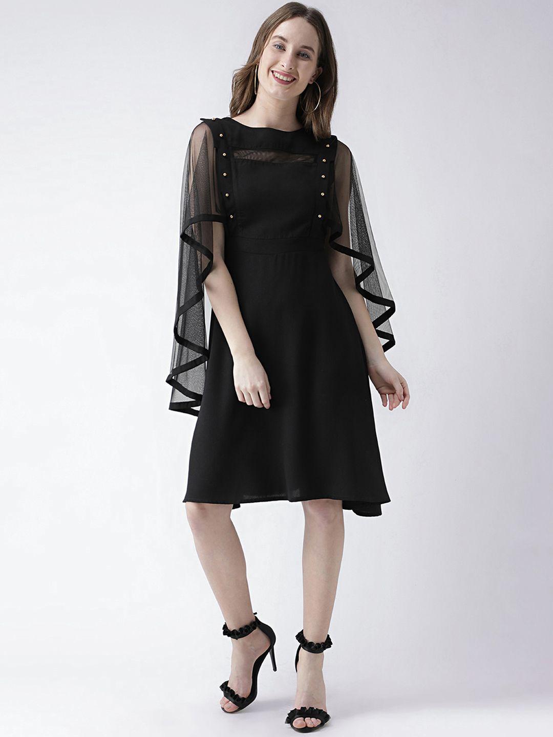 kassually women black solid fit and flare dress