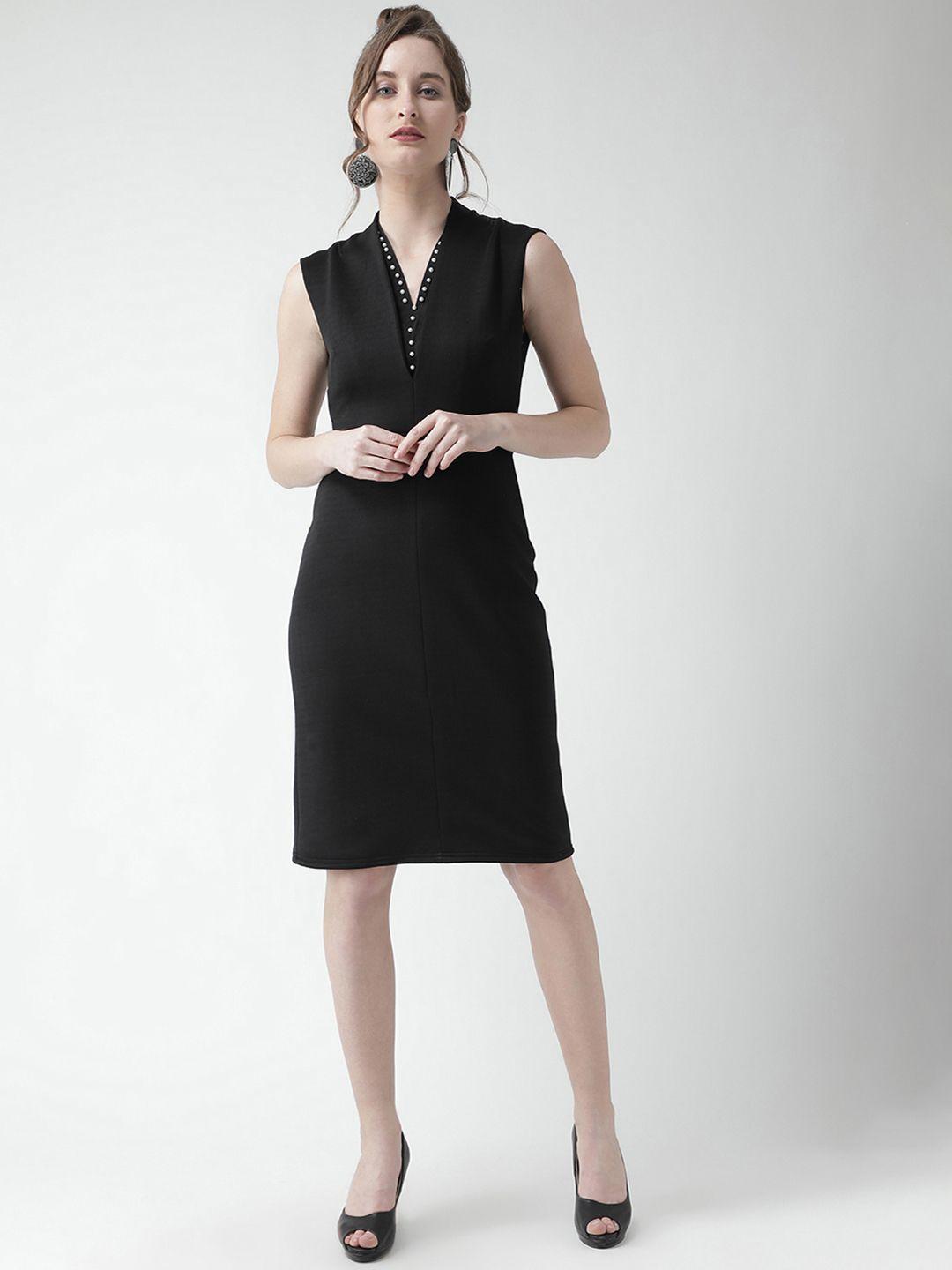 kassually women black solid sheath dress