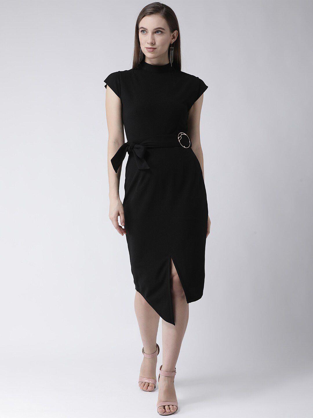 kassually women black solid sheath dress