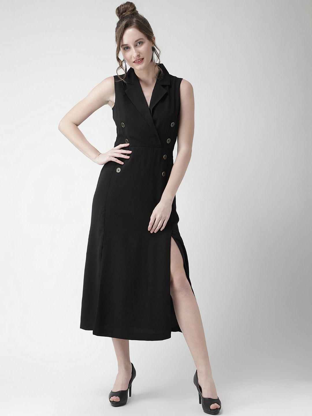 kassually women black solid shirt dress