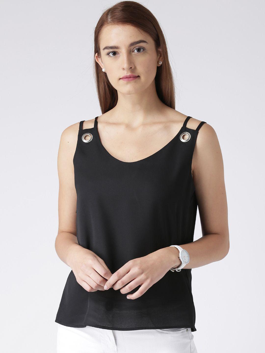 kassually women black solid top