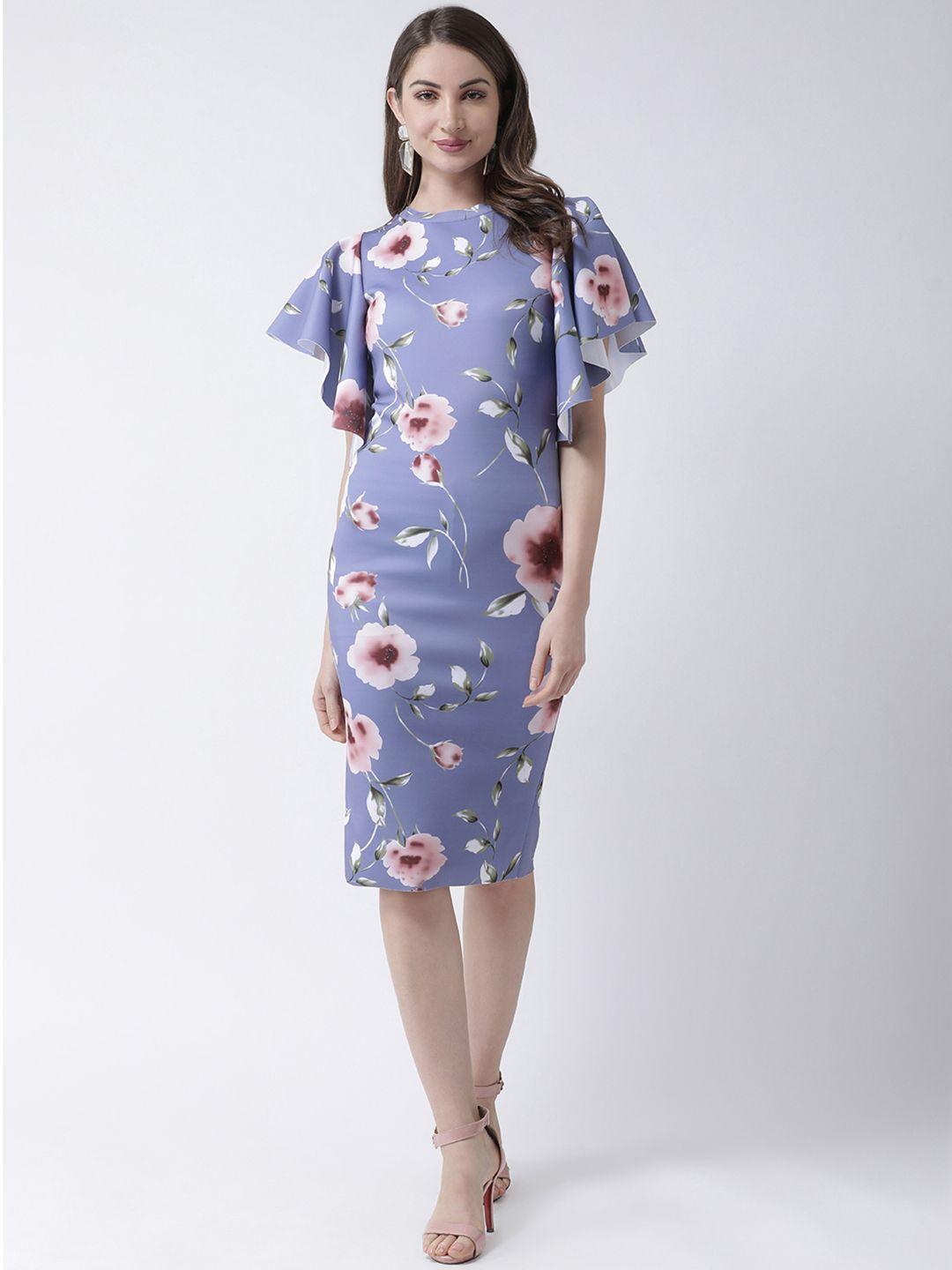 kassually women blue & pink printed sheath dress