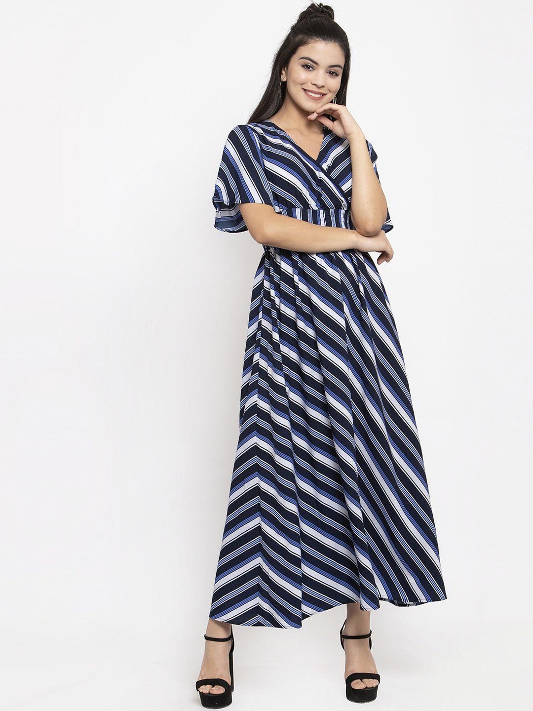 kassually women blue & white printed maxi dress