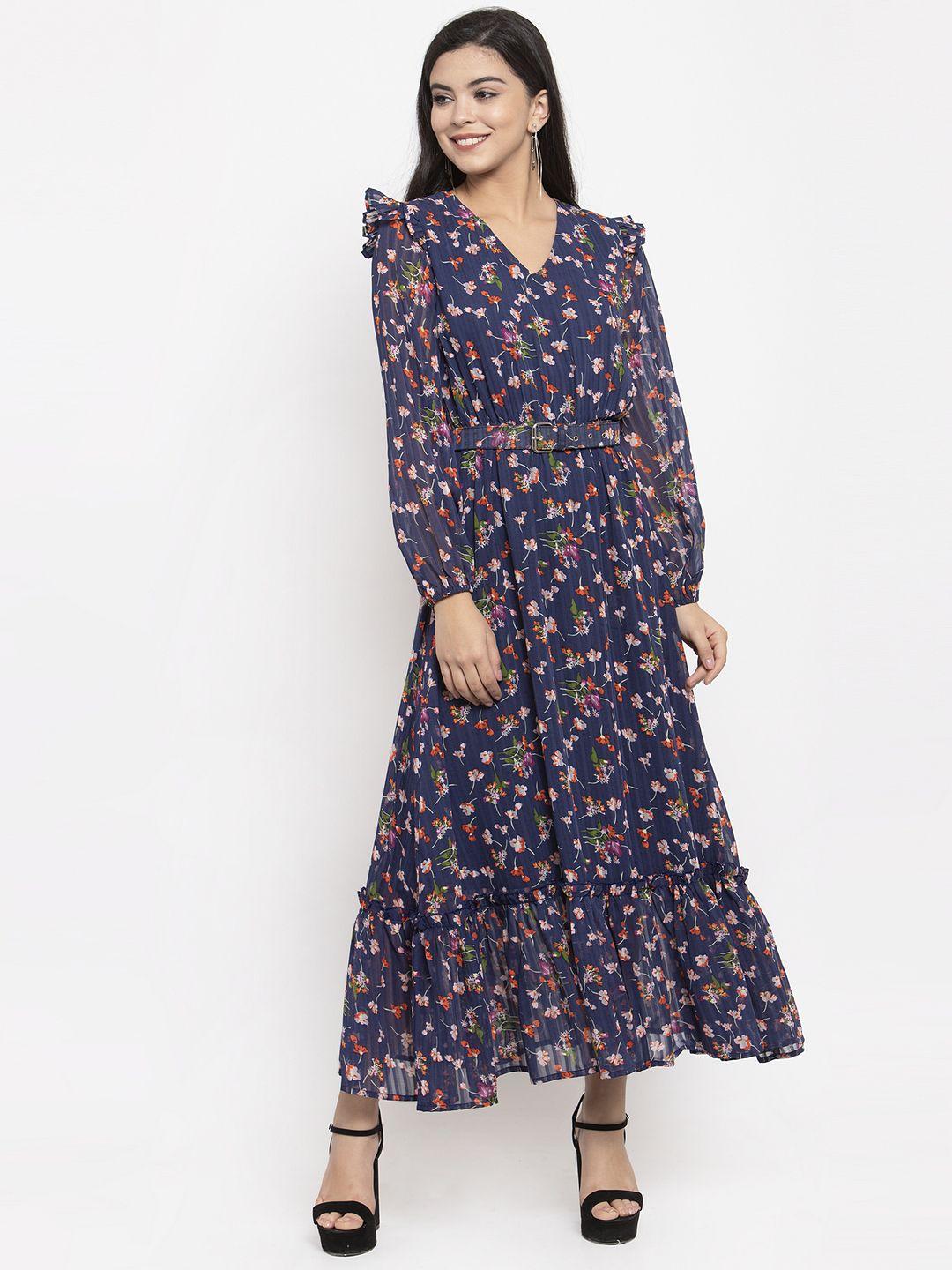 kassually women blue floral printed maxi dress