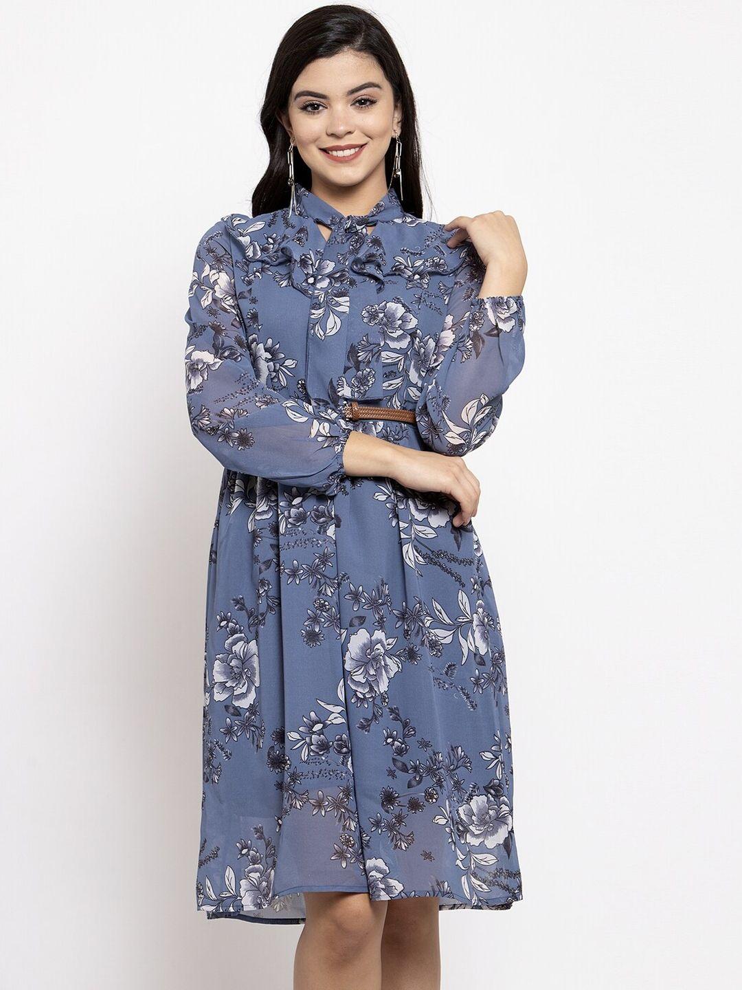 kassually women blue printed shirt dress