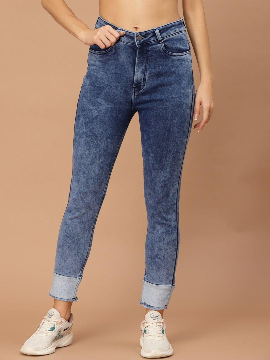 kassually women blue skinny fit heavy fade stretchable jeans