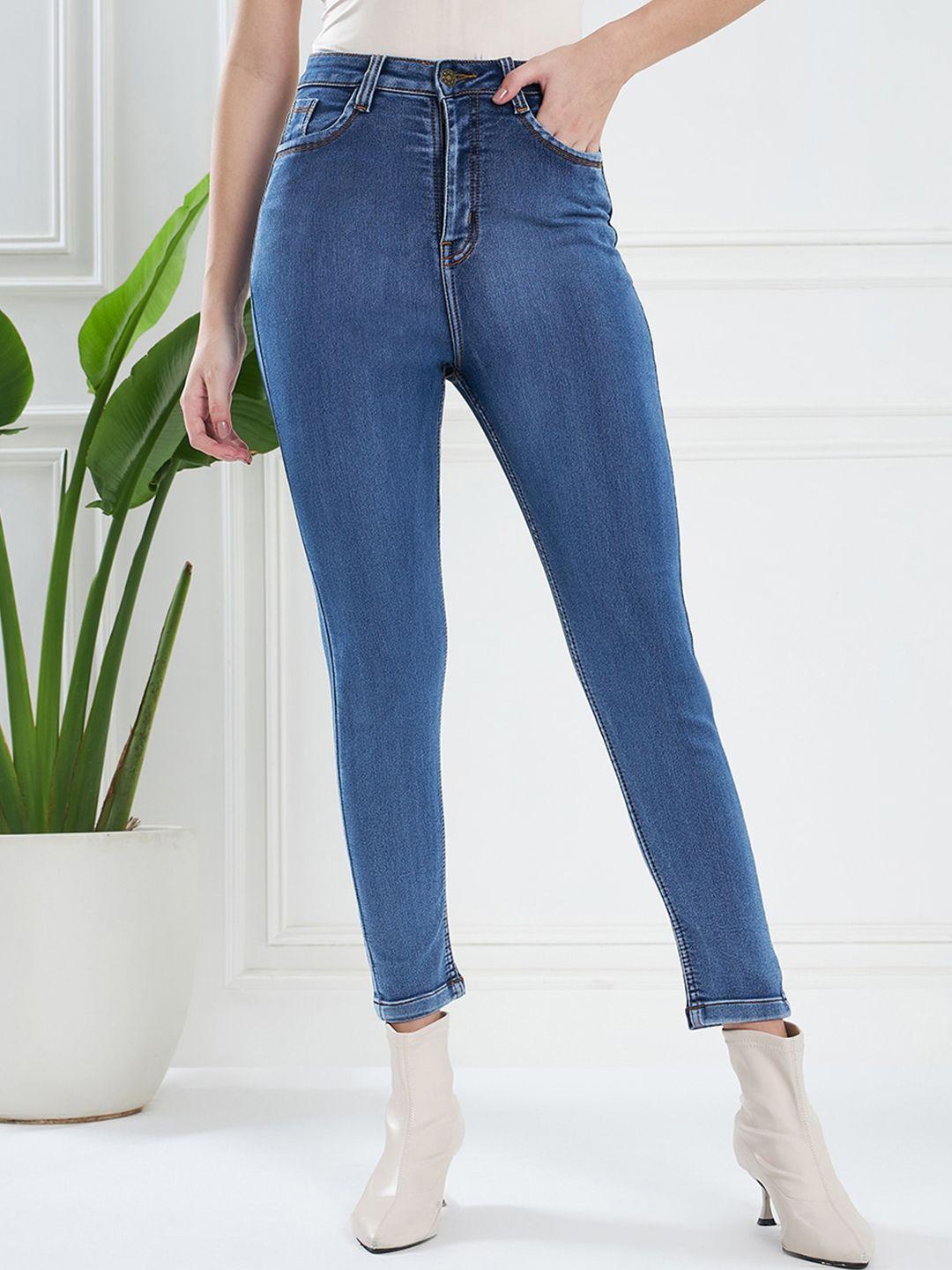 kassually women blue skinny fit light fade jeans