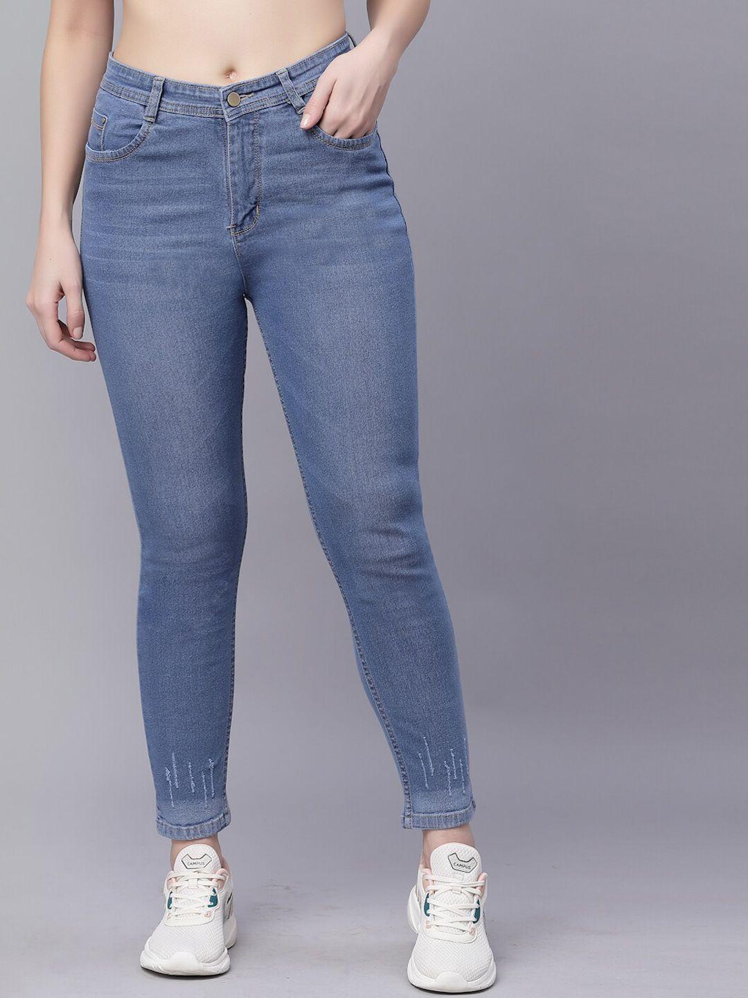 kassually women blue skinny fit slash knee stretchable jeans