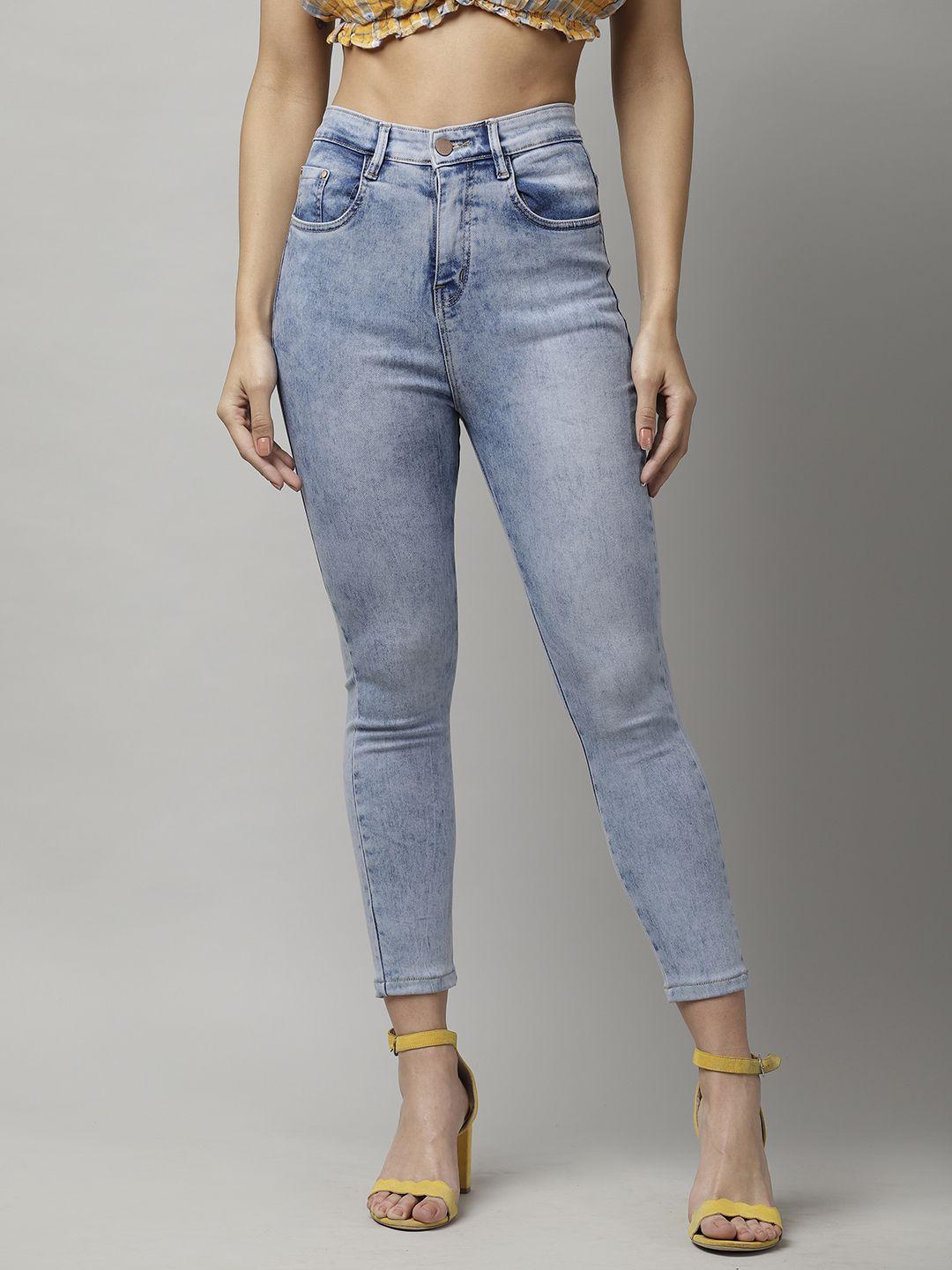 kassually women blue slim fit high-rise clean look jeans