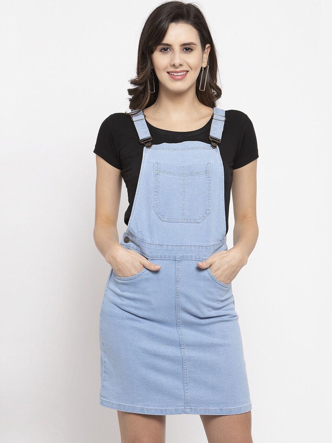 kassually women blue solid pinafore dress