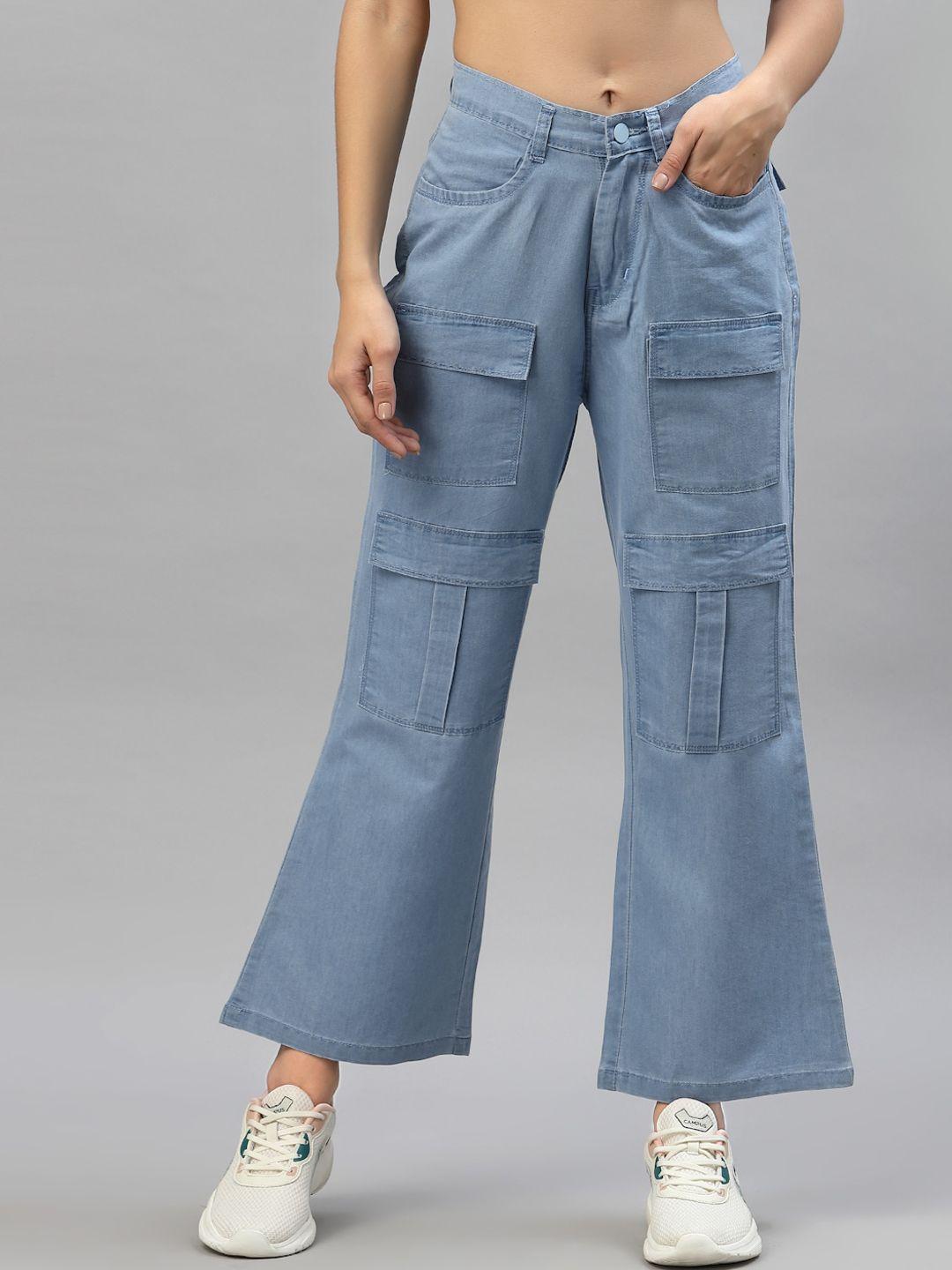 kassually women blue wide leg denim jeans