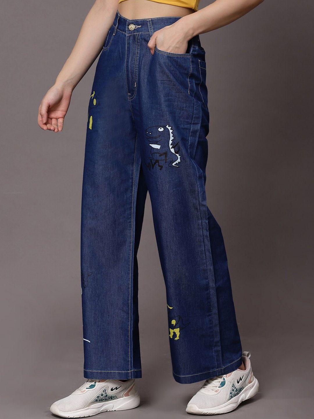 kassually women blue wide leg high-rise light fade jeans