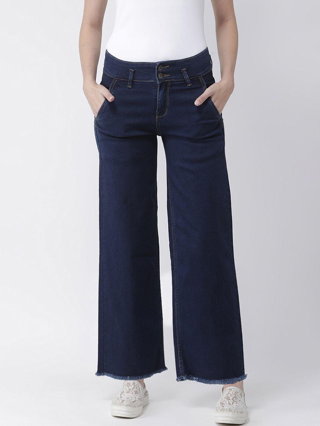 kassually women blue wide leg mid-rise clean look jeans