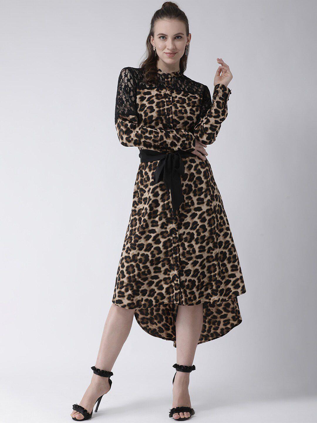 kassually women brown & black animal printed fit and flare dress