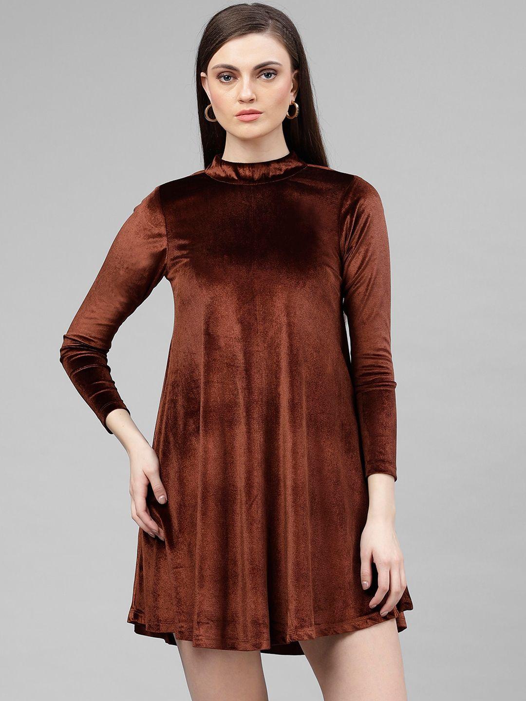 kassually women brown solid a-line dress