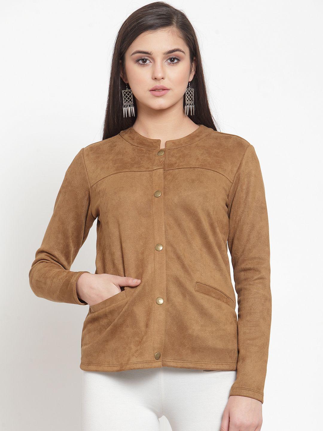 kassually women brown solid tailored jacket