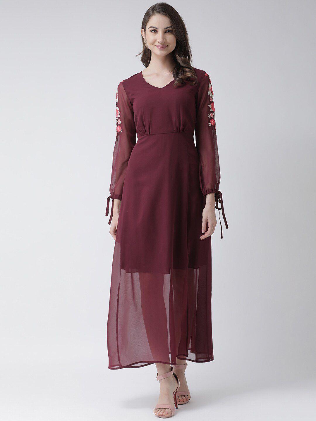 kassually women burgundy solid maxi dress