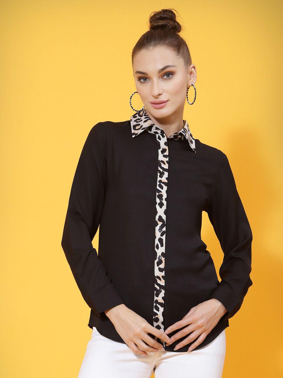 kassually women contrast collar casual shirt