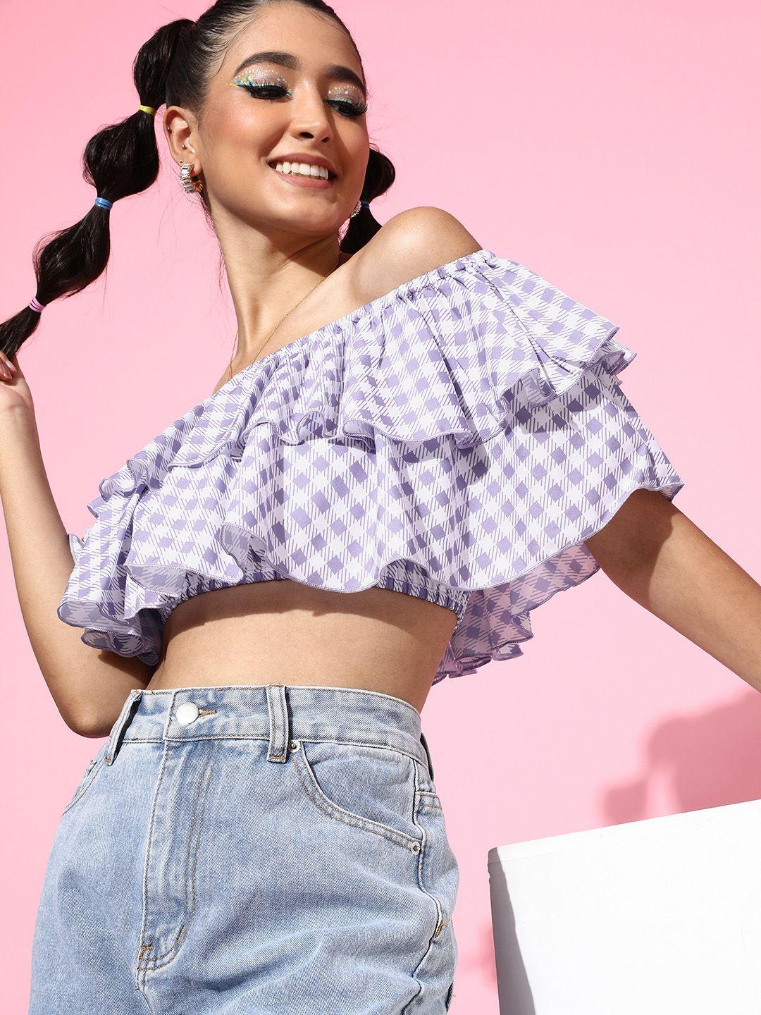 kassually women elegant purple checked summer gingham top