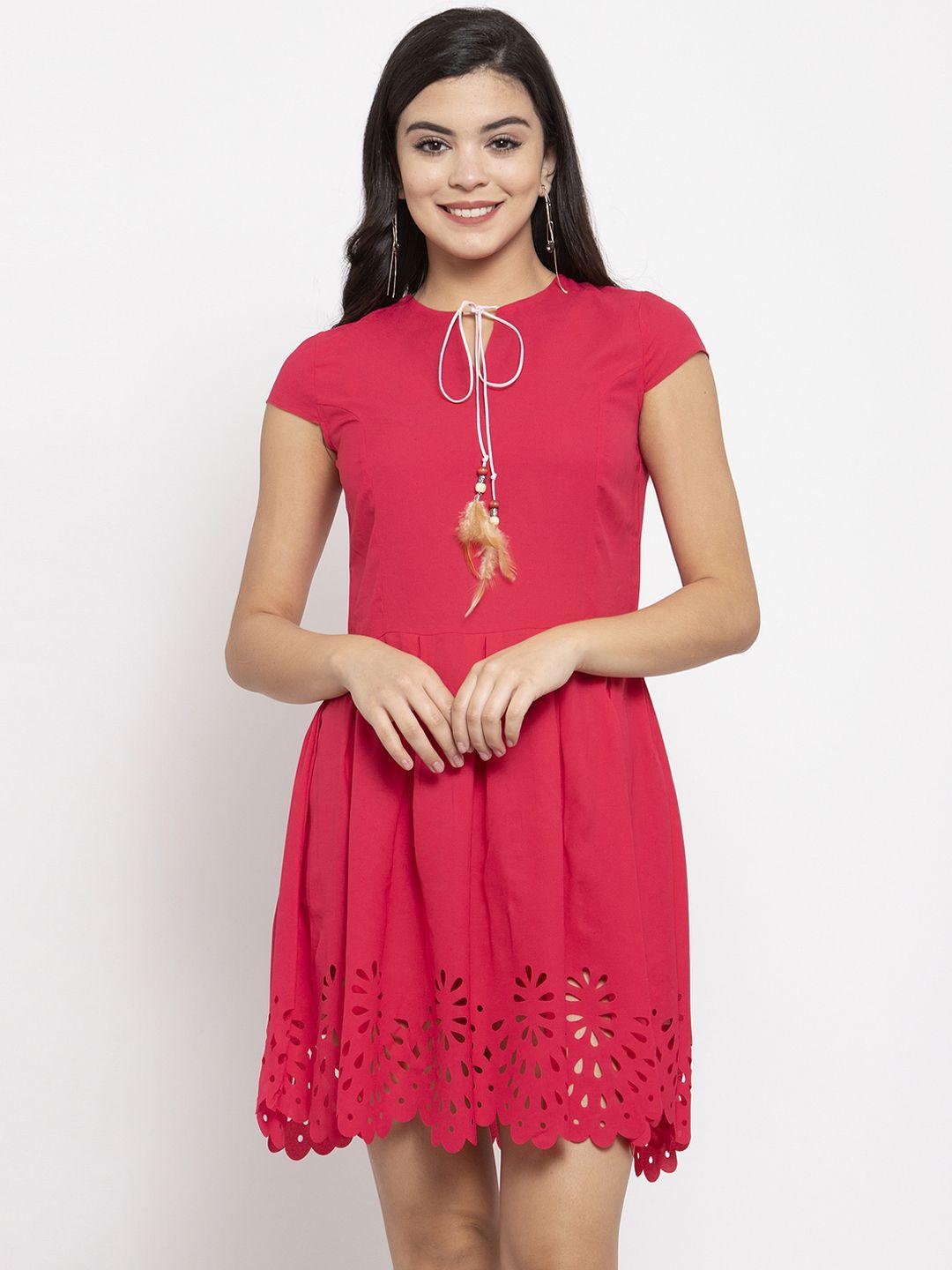 kassually women fuchsia pink solid fit and flare dress