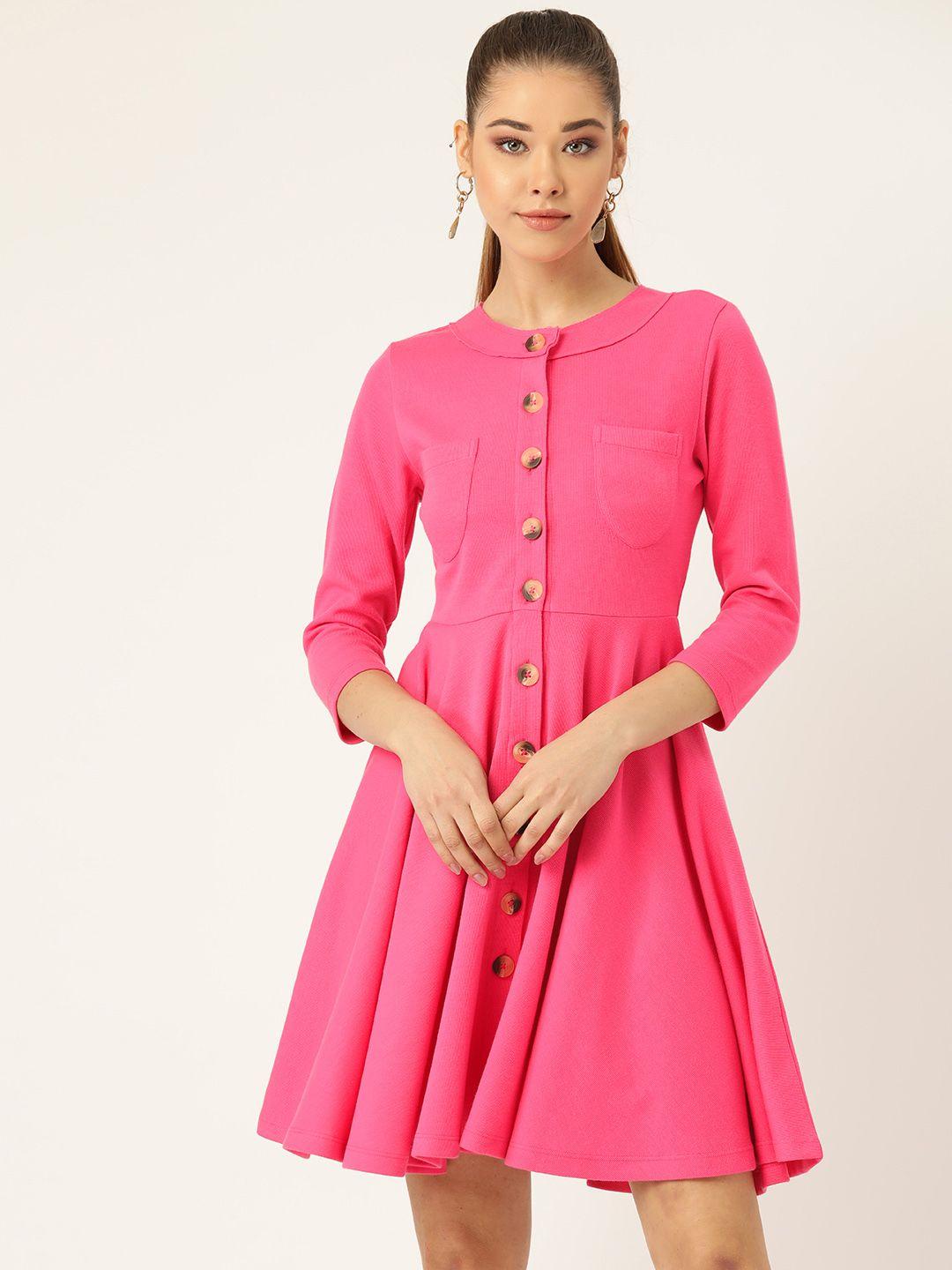 kassually women fuchsia solid fit and flare dress