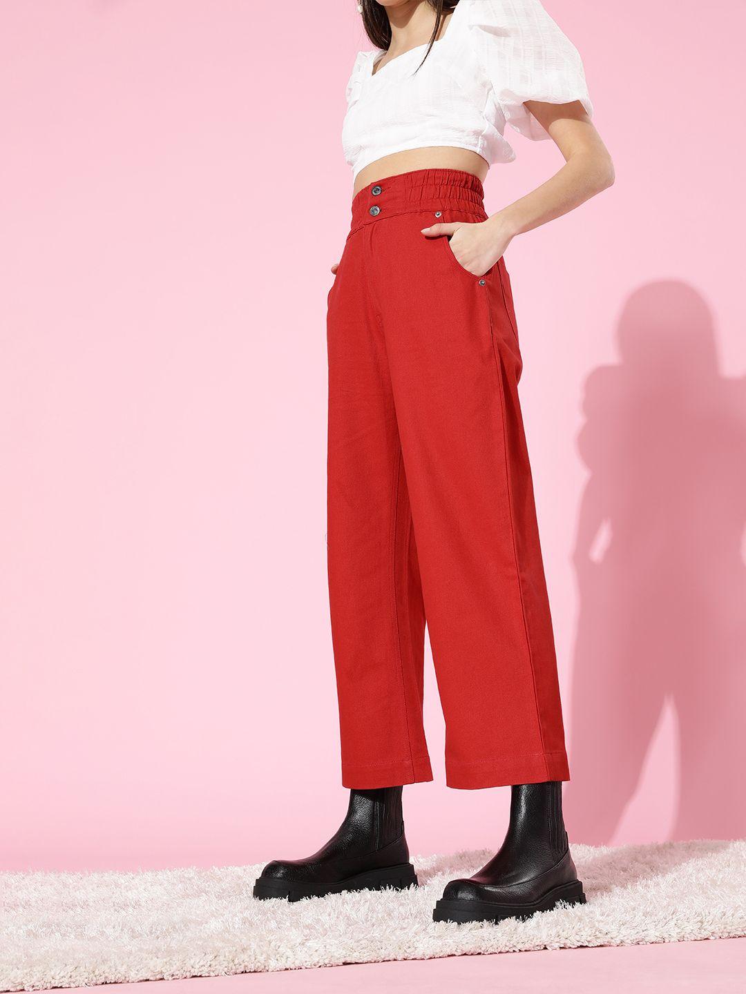 kassually women gorgeous red high-rise wide leg jeans