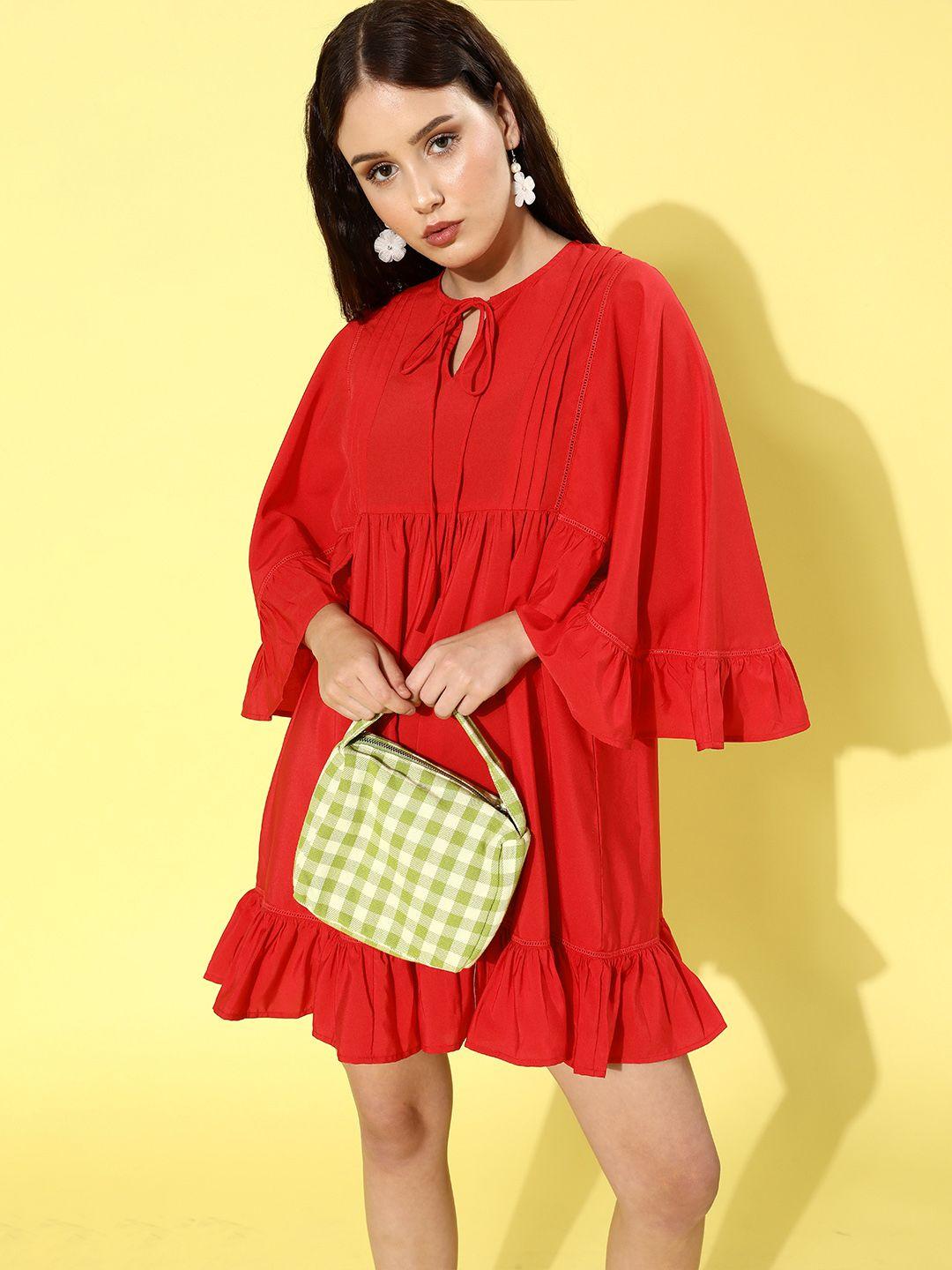 kassually women gorgeous red solid trapeze dress