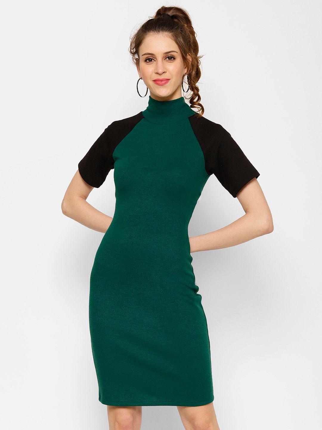 kassually women green colourblocked bodycon dress