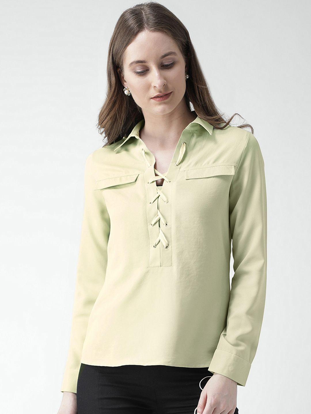 kassually women green comfort regular fit solid casual shirt