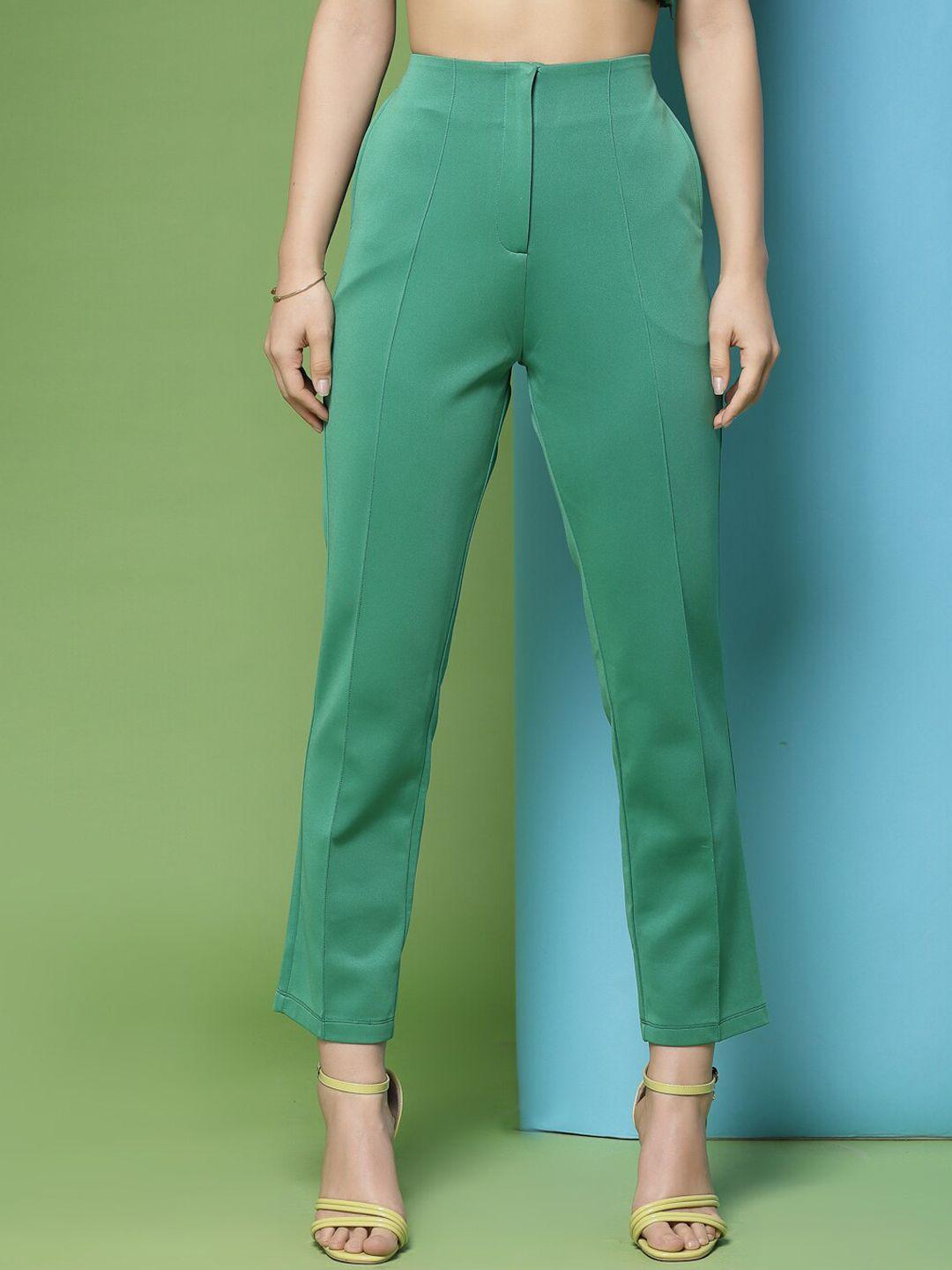 kassually women green tapered fit high-rise trouser