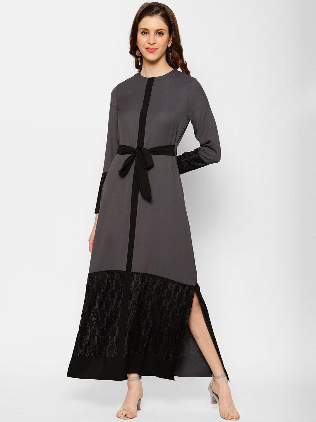 kassually women grey & black colourblocked maxi dress