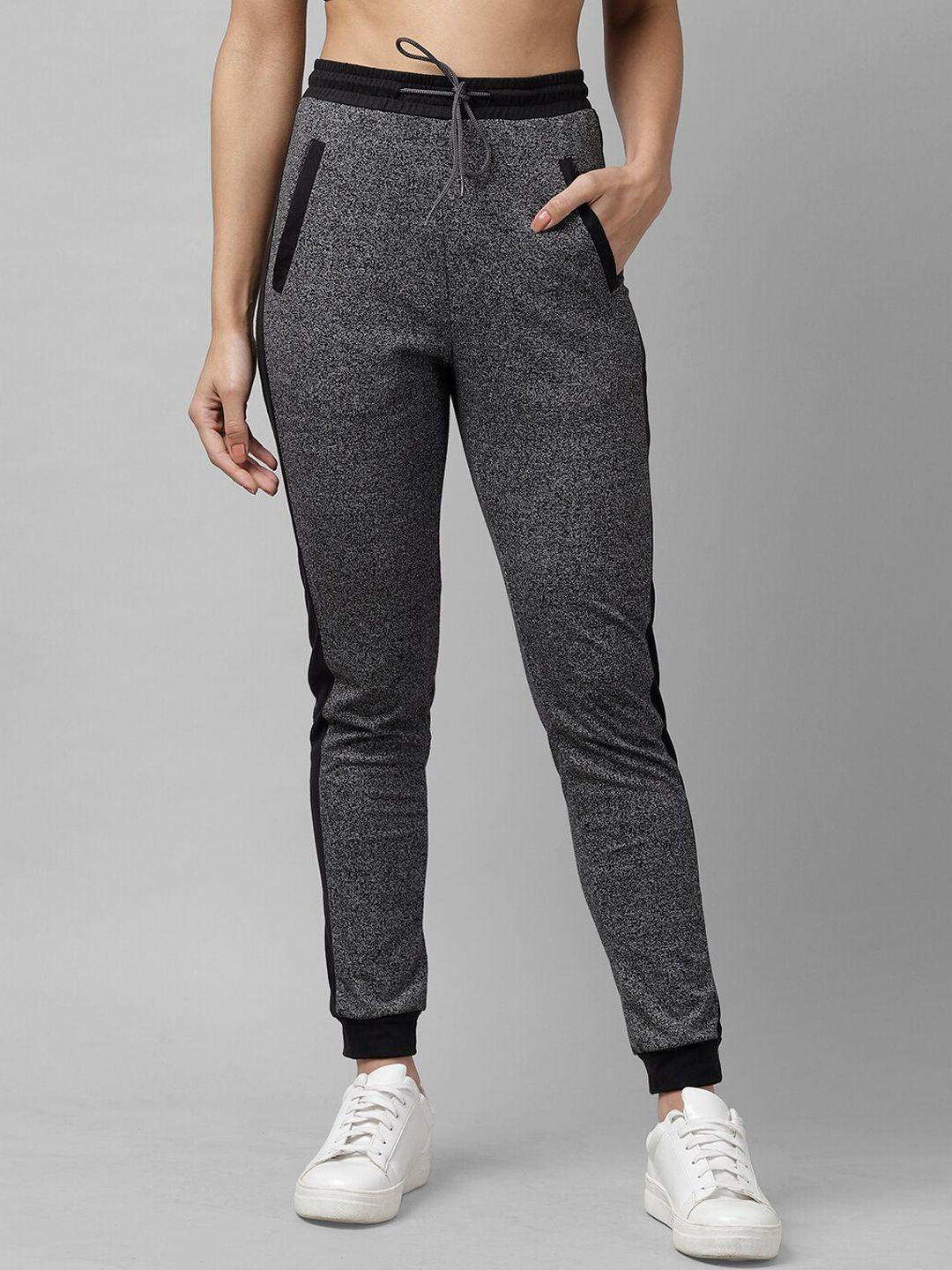 kassually women grey & black skinny fit solid joggers