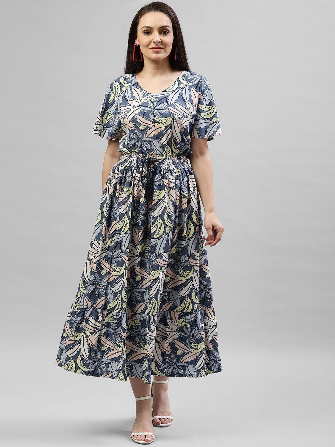 kassually women grey printed fit and flare dress