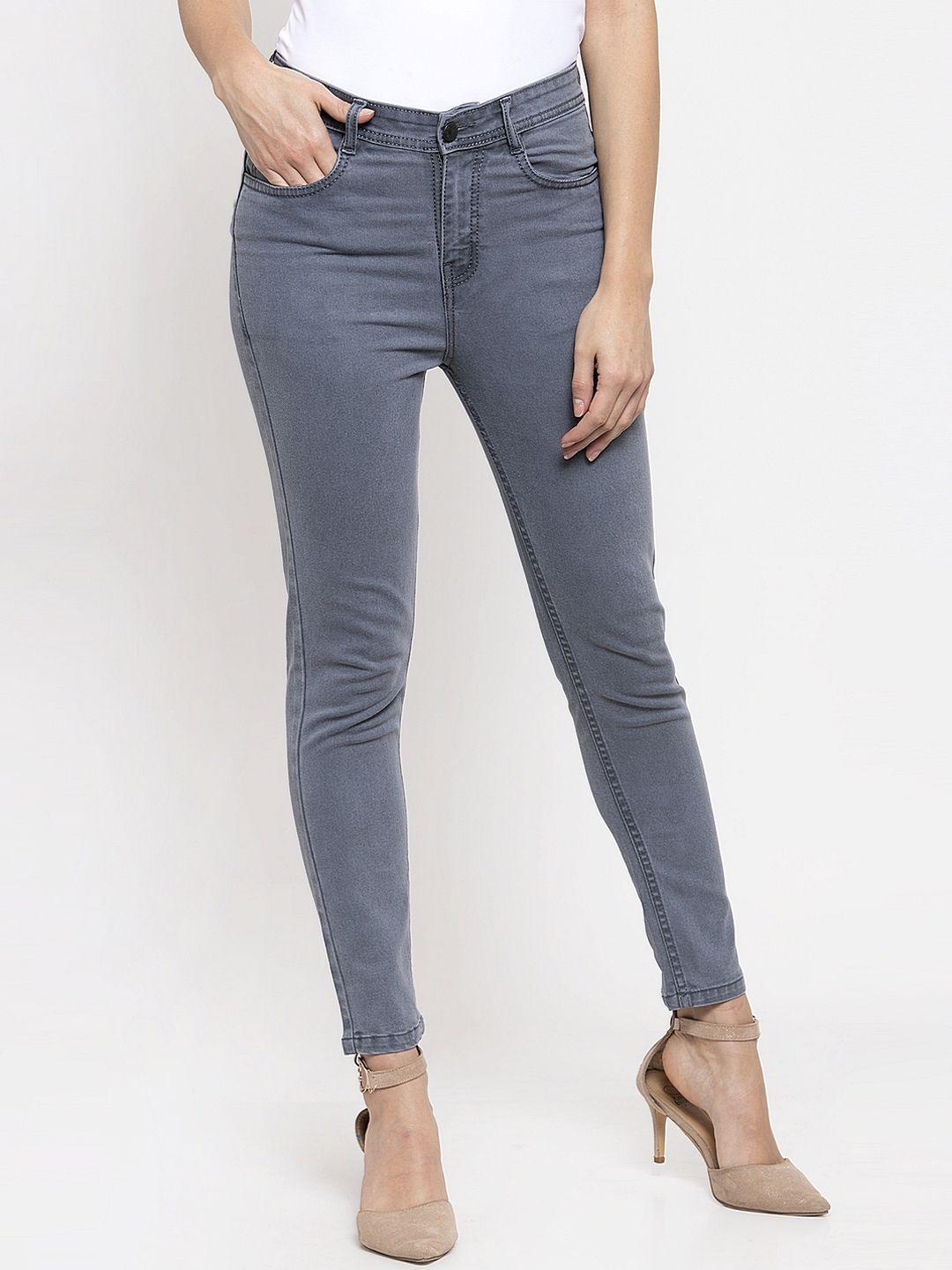 kassually women grey skinny fit mid-rise clean look stretchable jeans