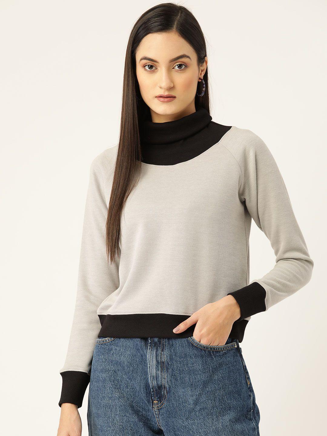 kassually women grey solid high neck top