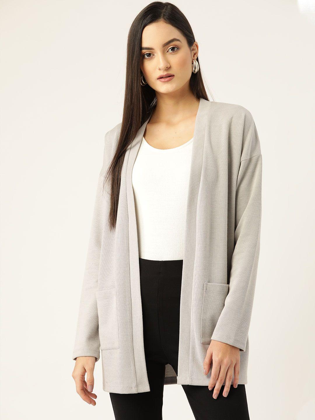 kassually women grey solid open front shrug