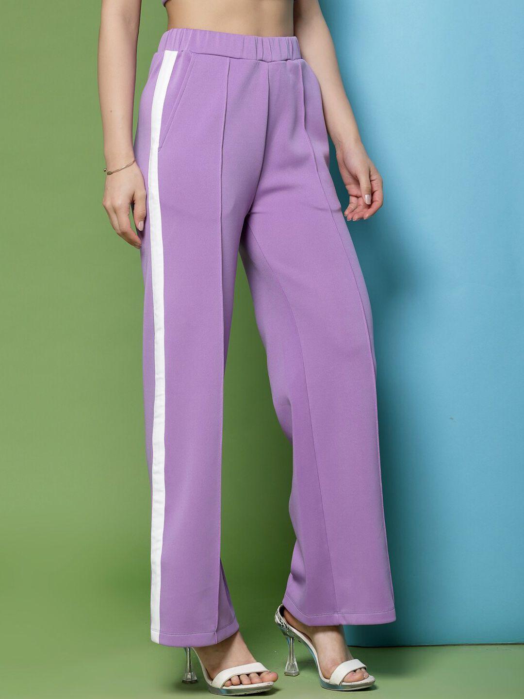 kassually women lavender striped straight fit high-rise trousers