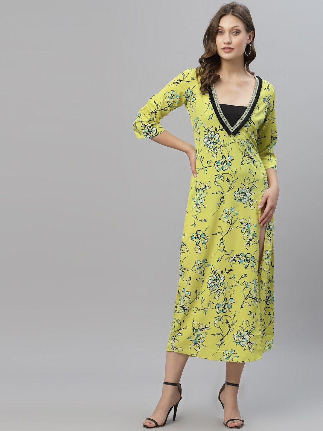 kassually women lime green & black printed longline shrug