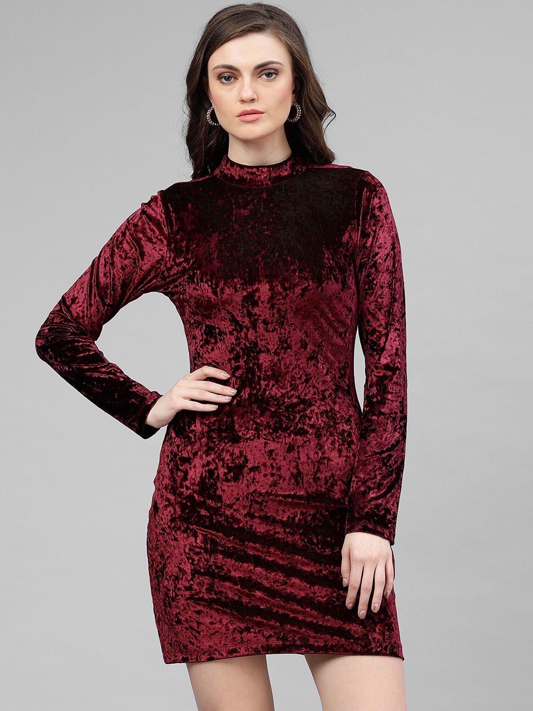 kassually women maroon solid bodycon dress