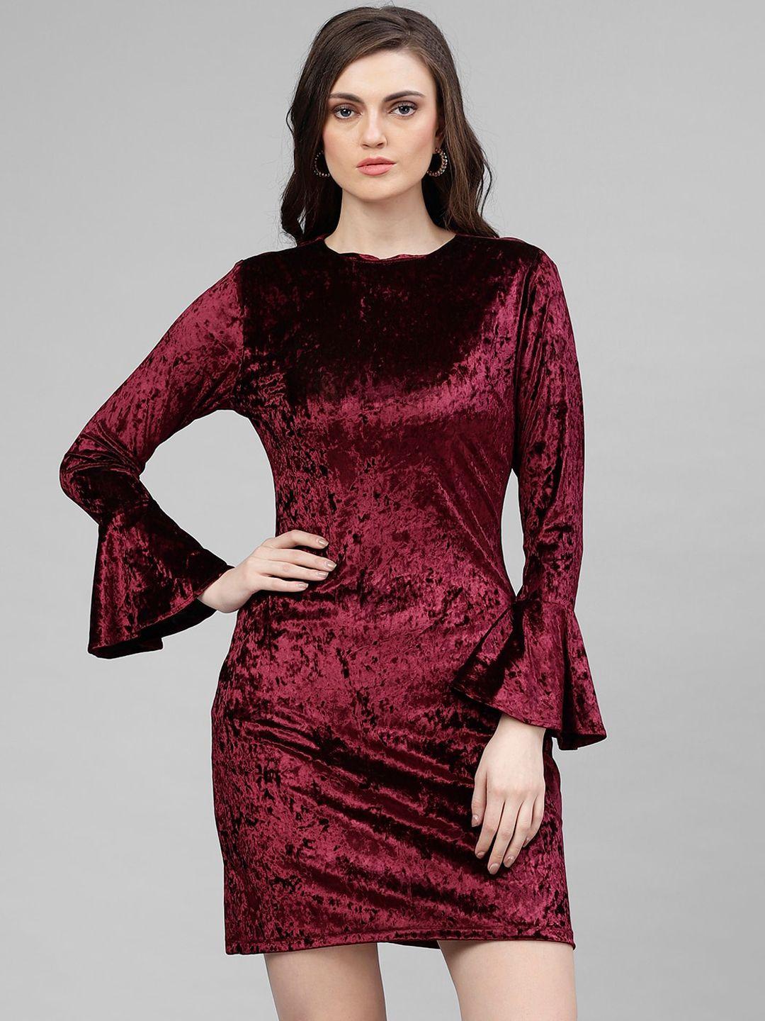 kassually women maroon solid sheath dress