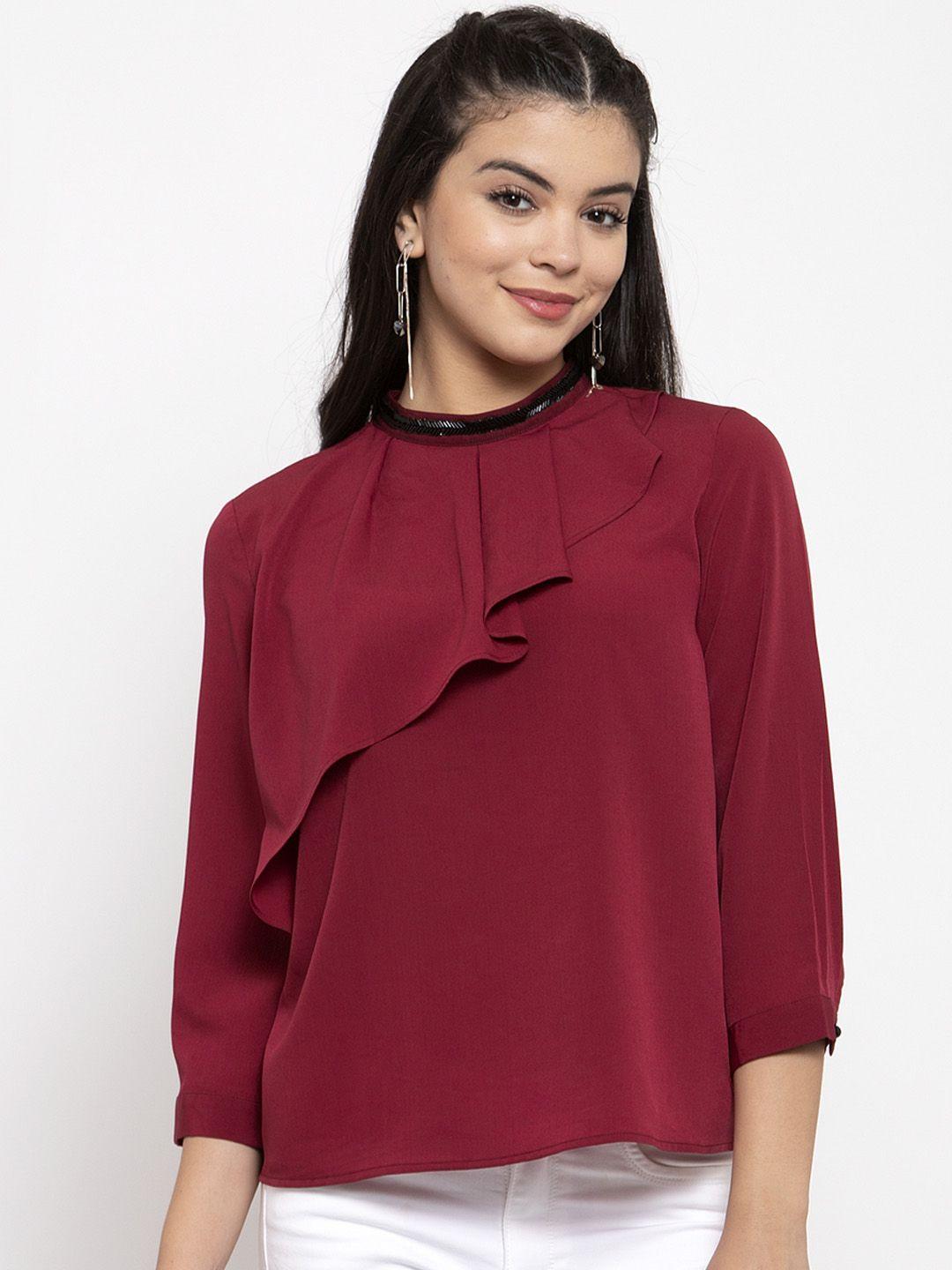 kassually women maroon solid top