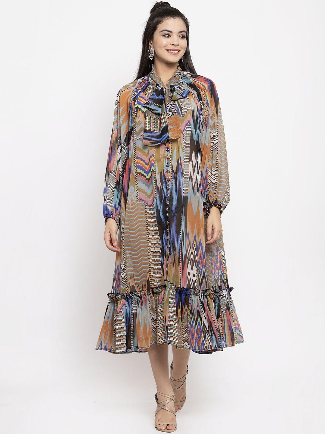 kassually women multicoloured printed drop-waist dress