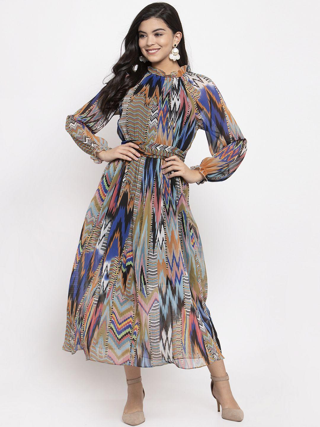 kassually women multicoloured printed fit and flare dress