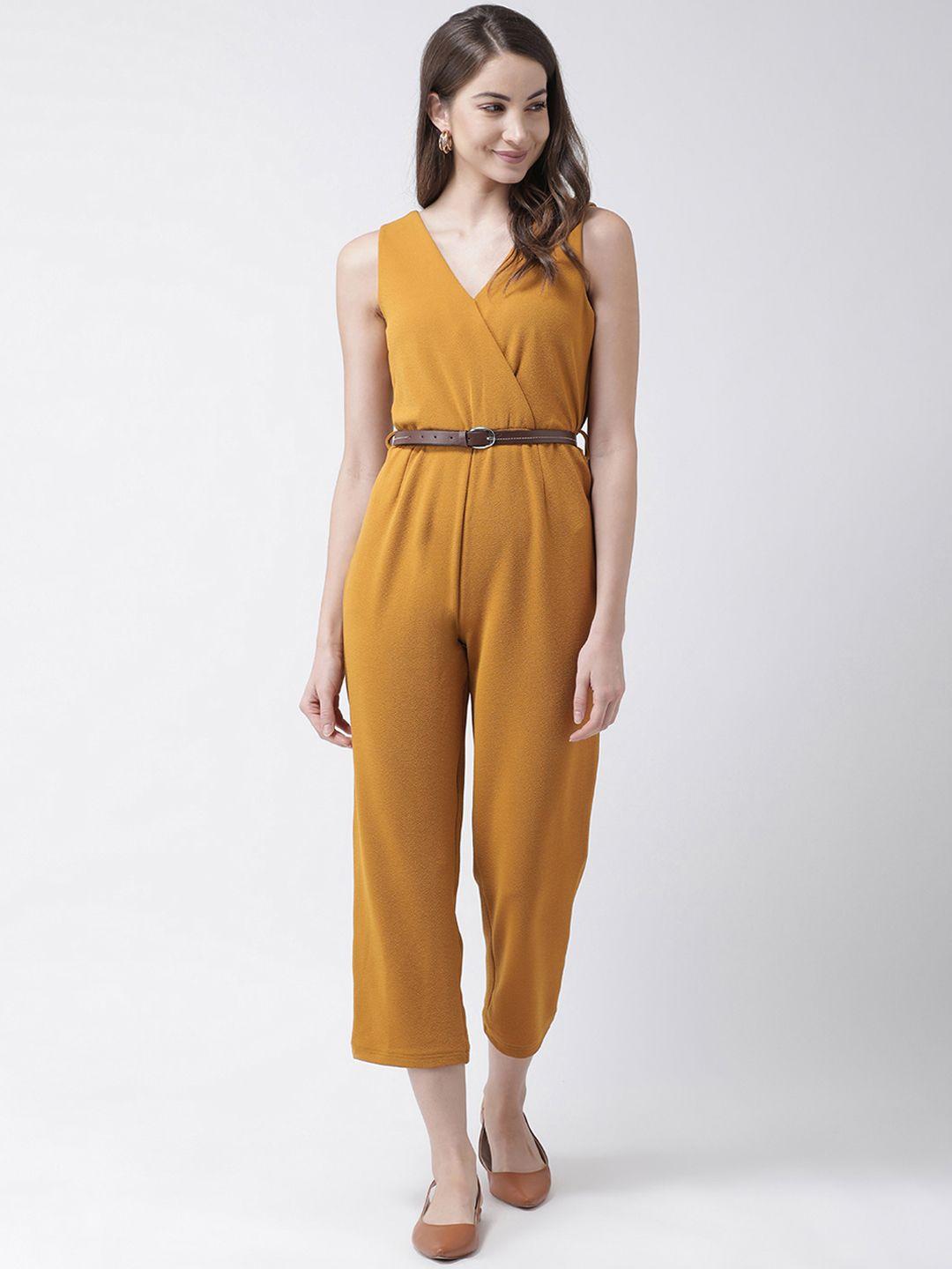 kassually women mustard yellow solid basic jumpsuit