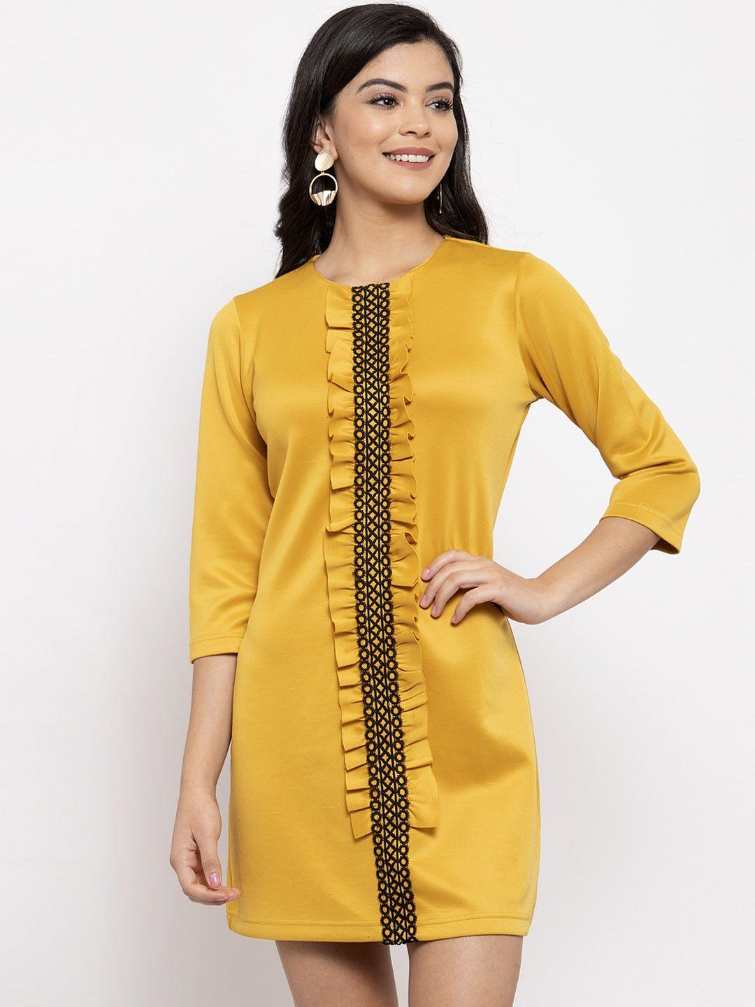 kassually women mustard yellow solid sheath dress