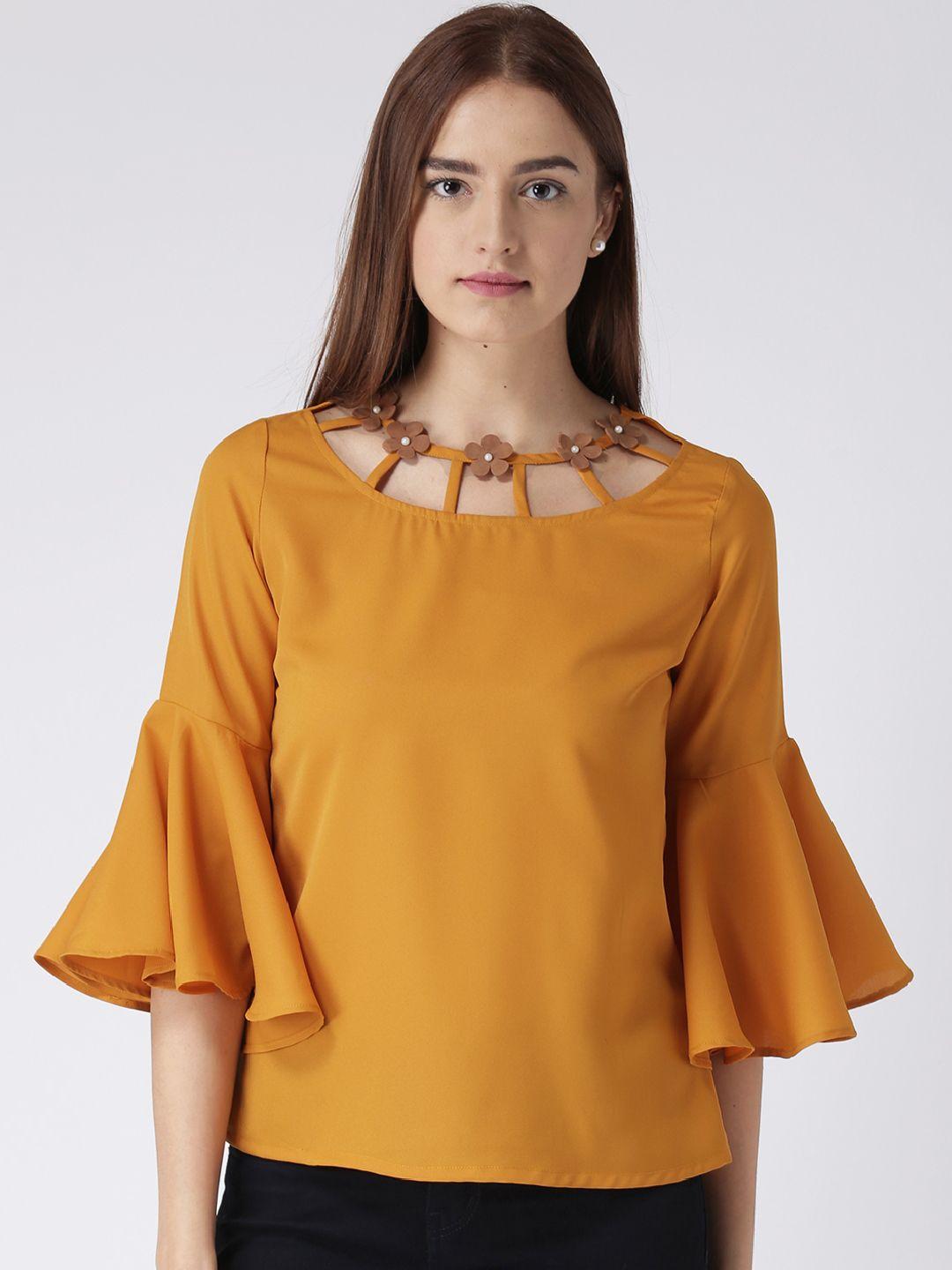 kassually women mustard yellow solid top