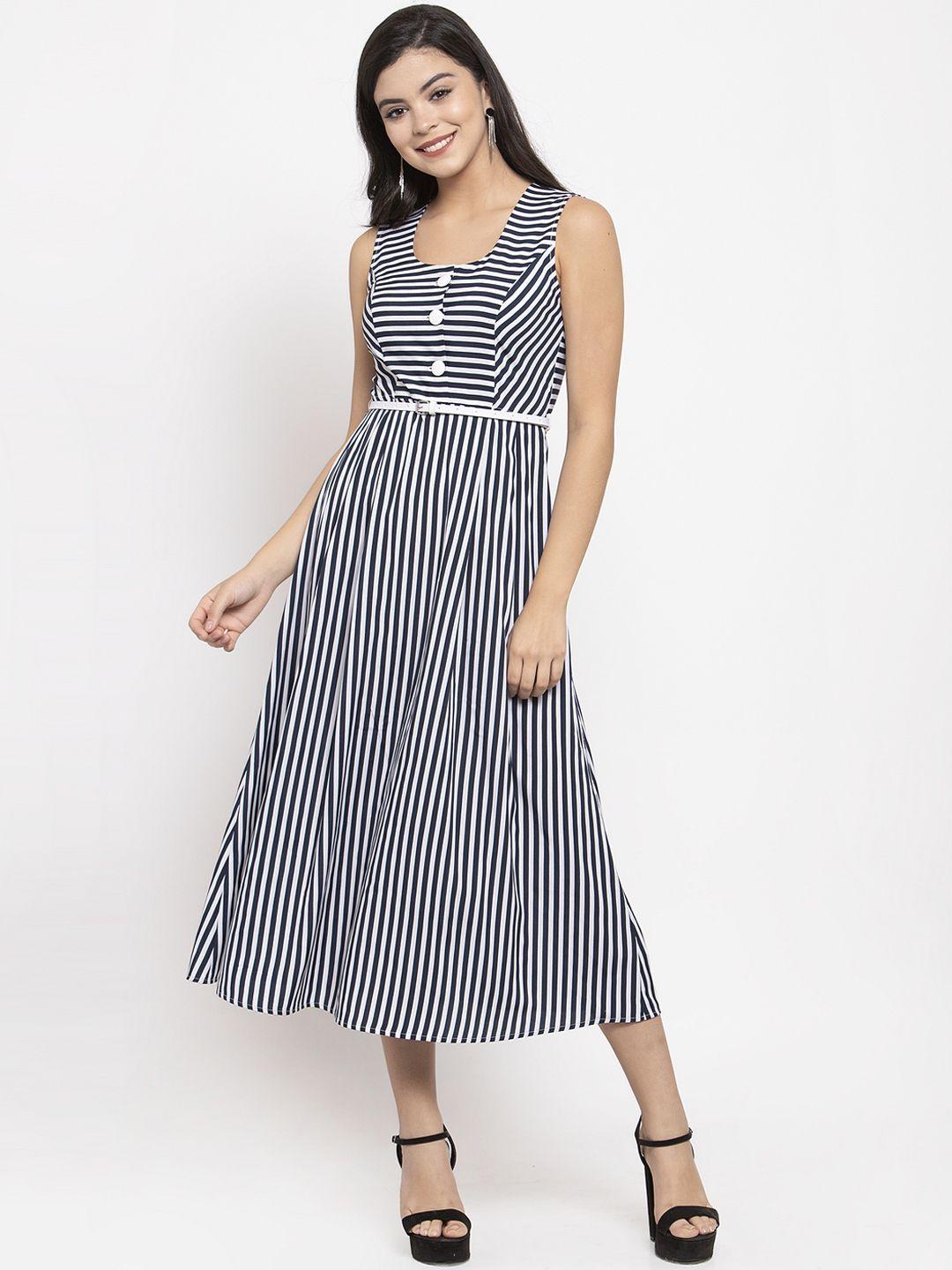 kassually women navy blue & white striped maxi dress