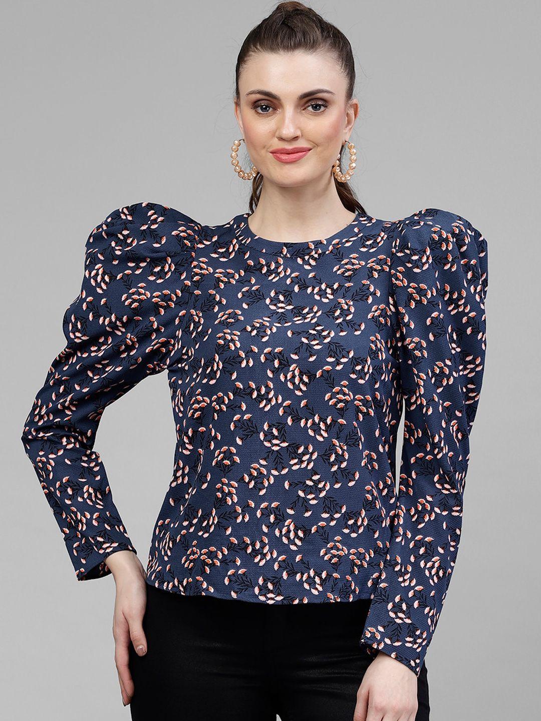 kassually women navy blue printed top