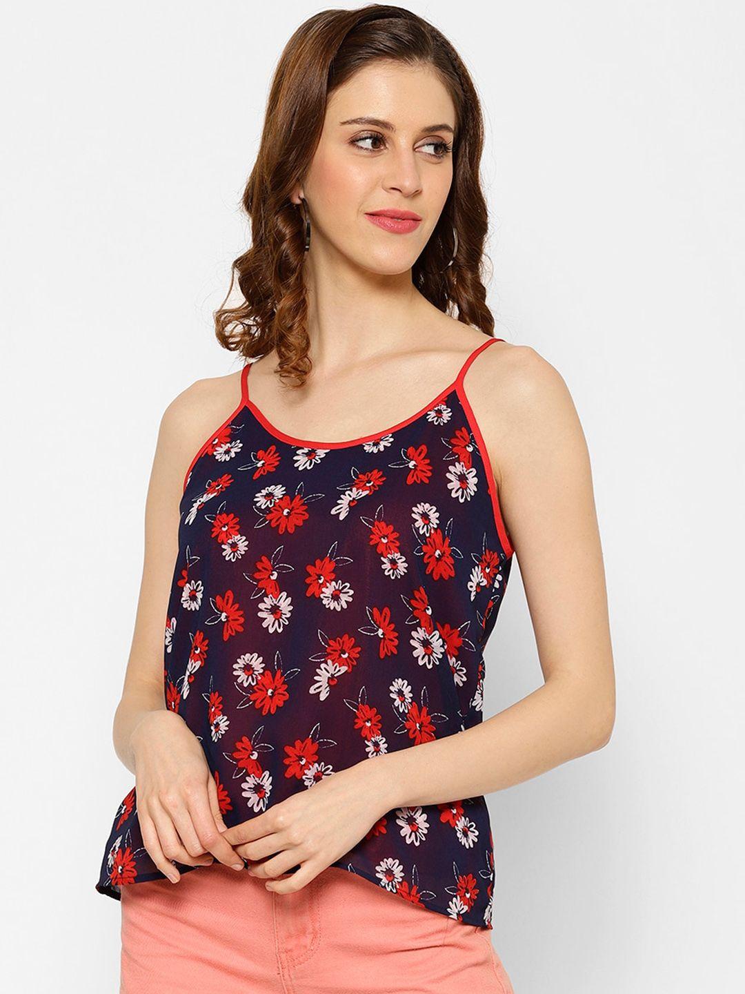 kassually women navy blue printed top