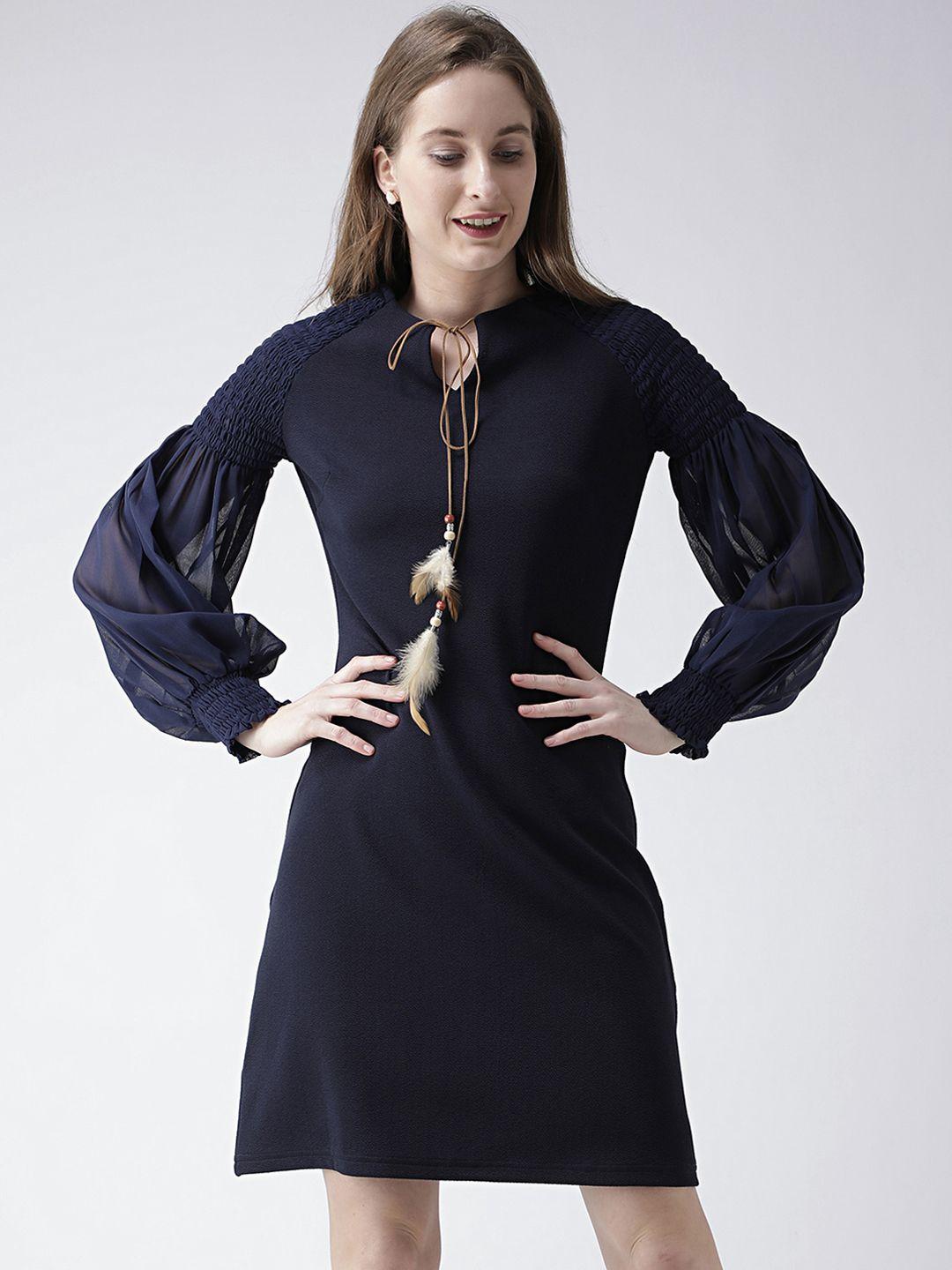 kassually women navy blue solid sheath dress